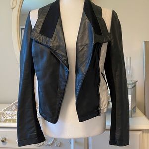 INC International Concepts Faux Leather Bomber Jacket XS Black & Tan